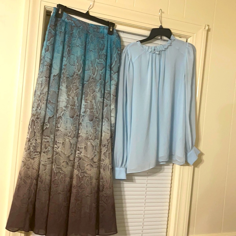 White house black market maxi skirt size 10 blouse Worthington XLARGE SNAKEPRINT